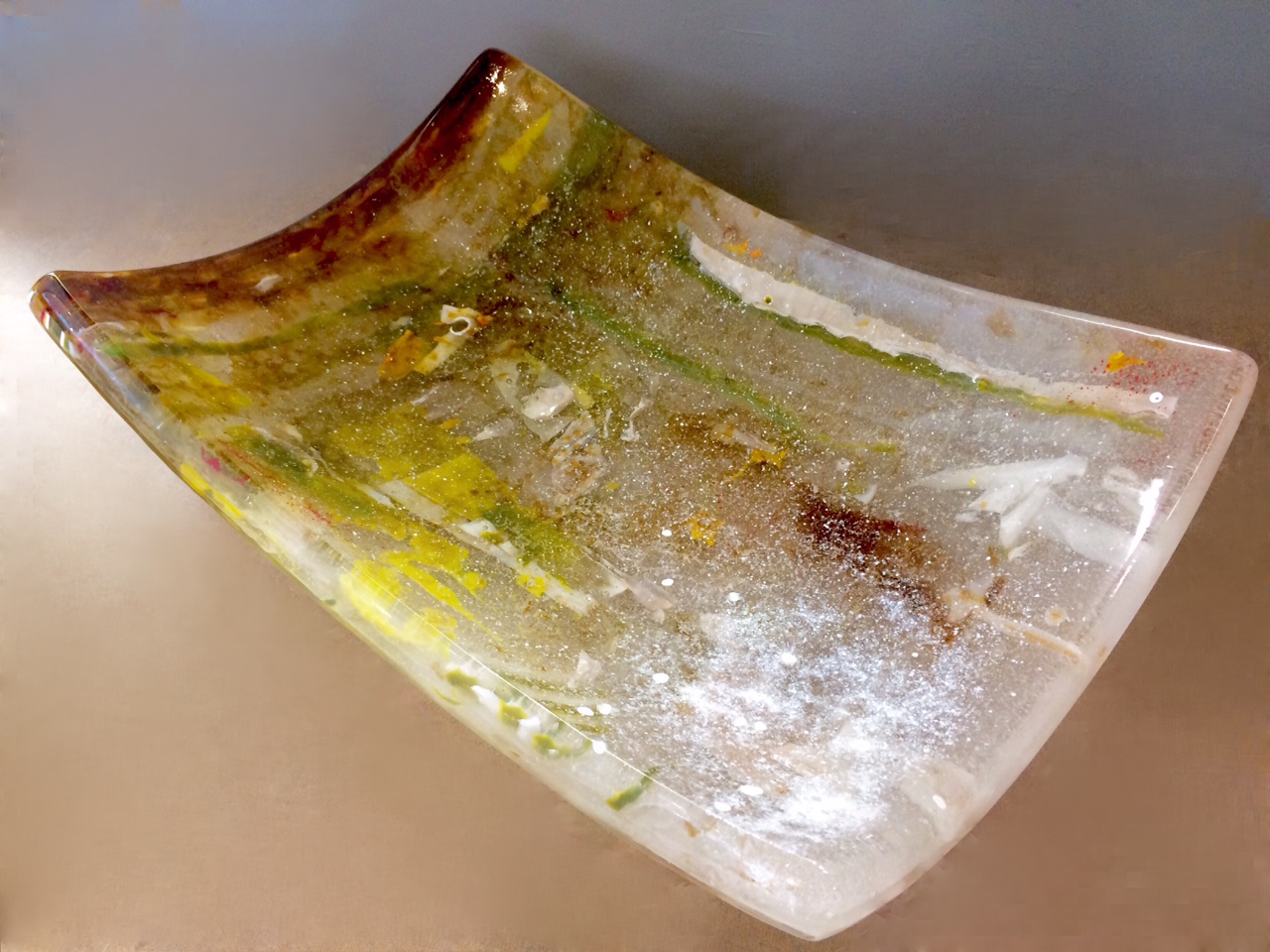 Autumn Tones cast glass platter by Heather Cuell | Effusion Art Gallery + cast Glass Studio, Invermere BC
