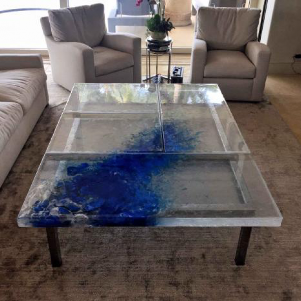 Heather Cuell custom cast glass coffee table