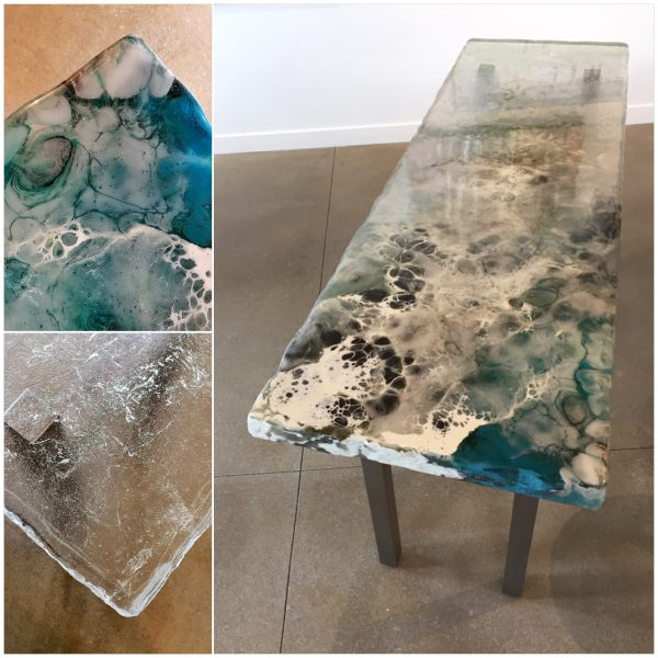 Winter Flow 1, cast glass console table by Heather Cuell