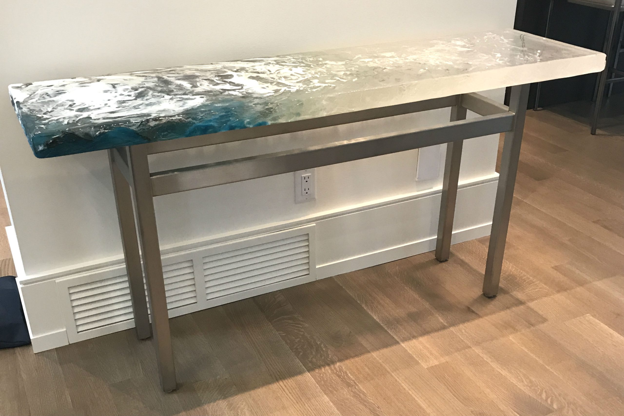 Custom cast glass console table by Heather Cuell
