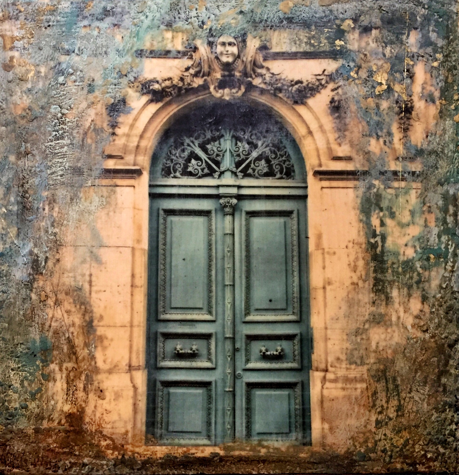 Old World Portal Paris, encaustic door painting by Lee Anne LaForge | Effusion Art Gallery + Cast Glass Studio, Invermere BC