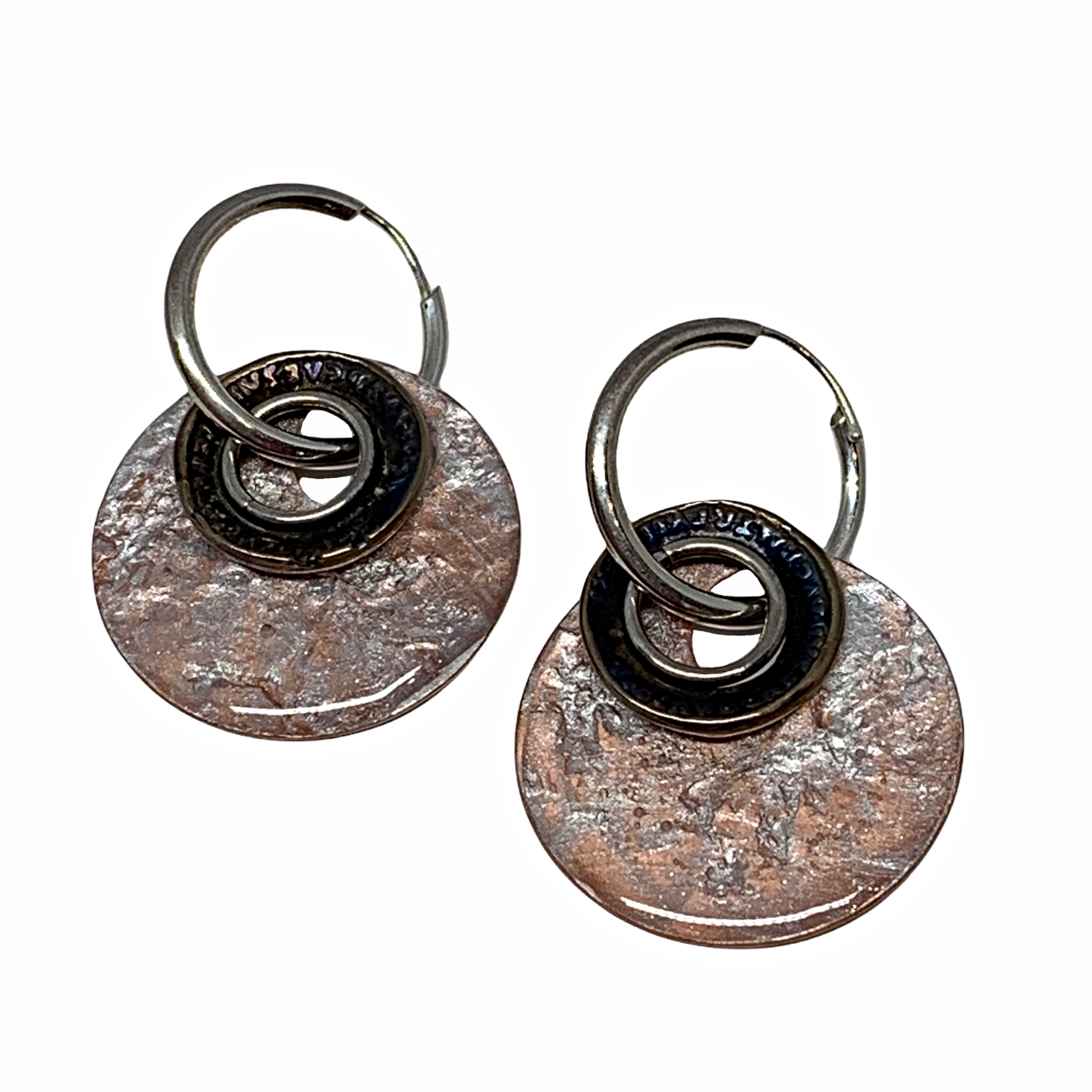 Handmade sterling silver, bronze, and pearlized copper earrings by Karyn Chopik | Effusion Art Gallery + Cast Glass Studio, Invermere BC
