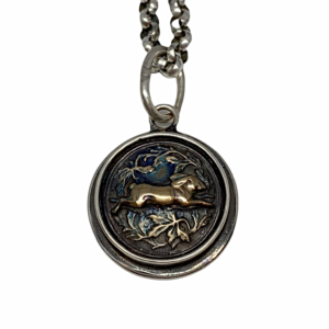 Handmade bronze rabbit pendant by Karyn Chopik | Effusion Art Gallery + Cast Glass Studio, Invermere BC