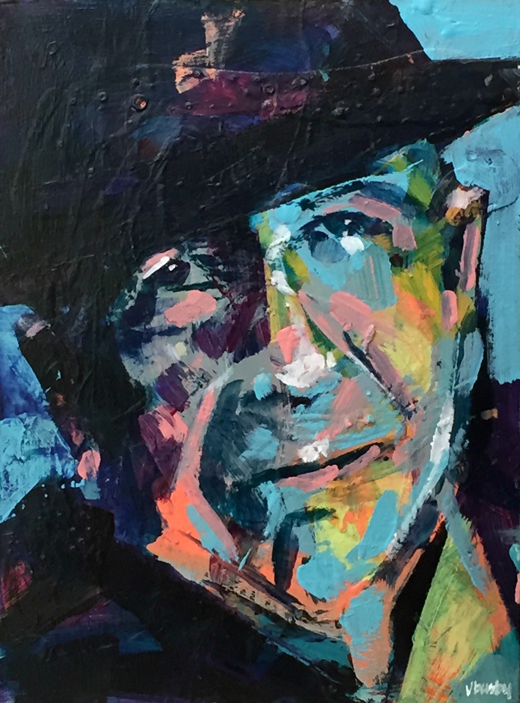 Leonard Cohen painting by Verne Busby | Effusion Art Gallery + Cast Glass Studio, Invermere BC