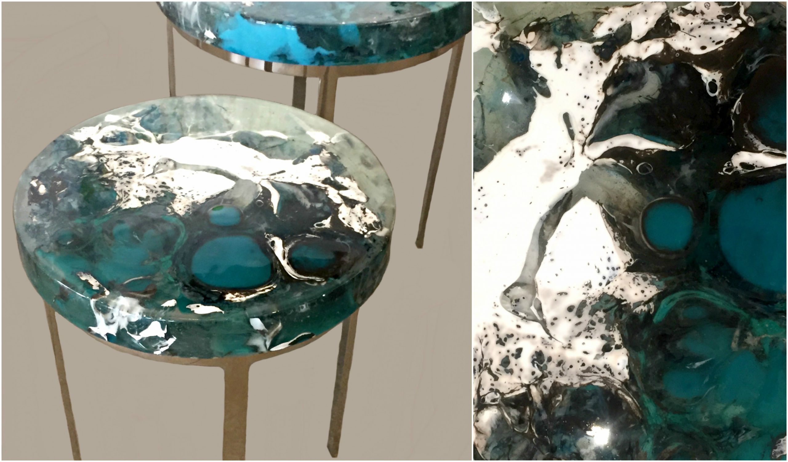 Winter Thaw, cast glass and nickel side table by Heather Cuell | Effusion Art Gallery + Cast Glass Studio, Invermere BC