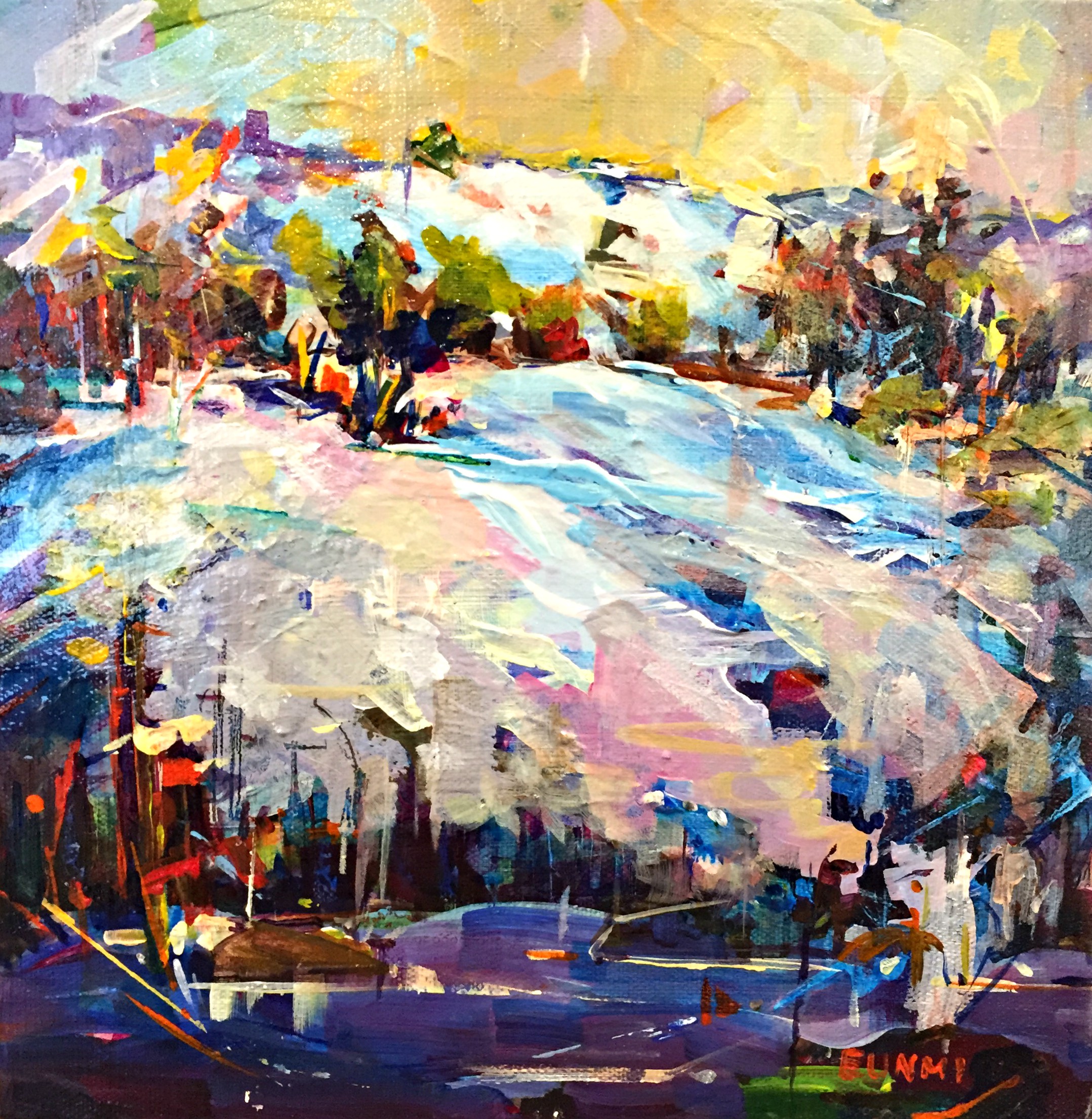 Winter Mountain acrylic painting by Eunmi Conacher | Effusion Art Gallery + Cast Glass Studio, Invermere BC