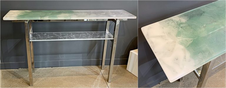 Light Reflecting, cast glass and polished nickel console table by Heather Cuell | Effusion Art Gallery + Cast Glass Studio, Invermere BC