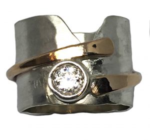 Sterling Silver, Bronze, and CZ Ring by Karyn Chopik | Effusion Art Gallery + Cast Glass Studio, Invermere BC