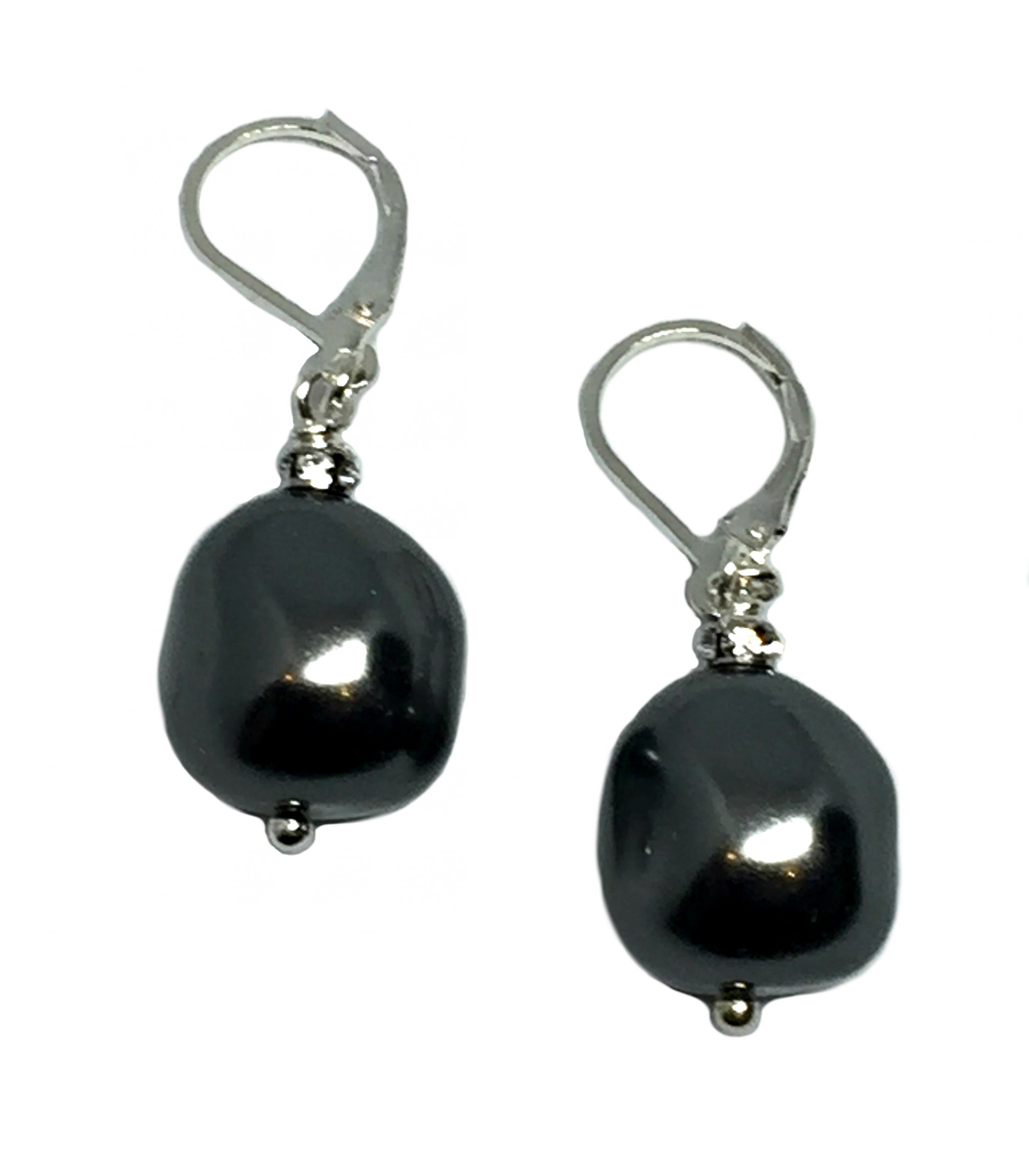 Charcoal Pearl, Sterling silver, and CZ earrings by Karyn Chopik | Effusion Art Gallery + Cast Glass Studio, Invermere BC