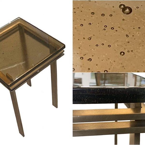 Cast glass and bronze side table by Heather Cuell | Effusion Art Gallery + Cast Glass Studio, Invermere BC