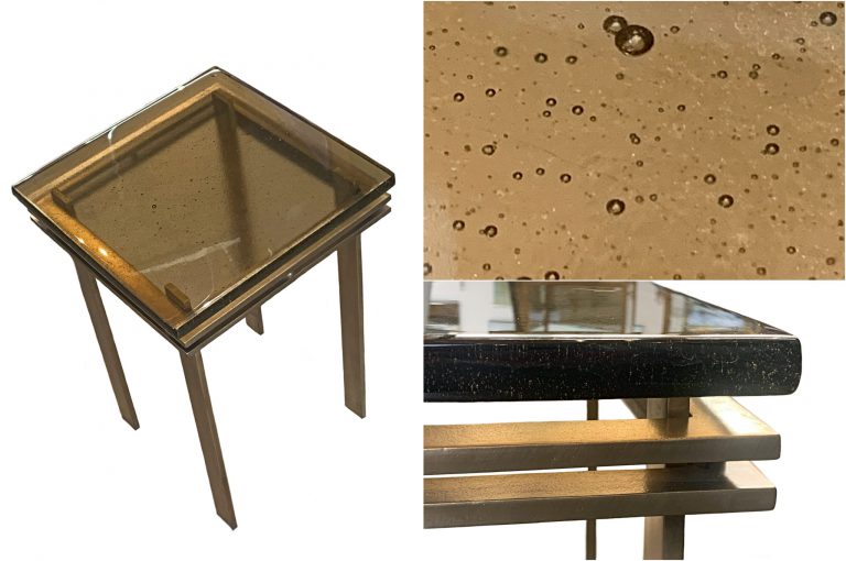 Cast glass and bronze side table by Heather Cuell | Effusion Art Gallery + Cast Glass Studio, Invermere BC