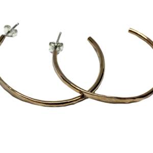 Medium Bronze Hammered Hoop Earrings by Karyn Chopik | Effusion Art Gallery + Cast Glass Studio, Invermere BC