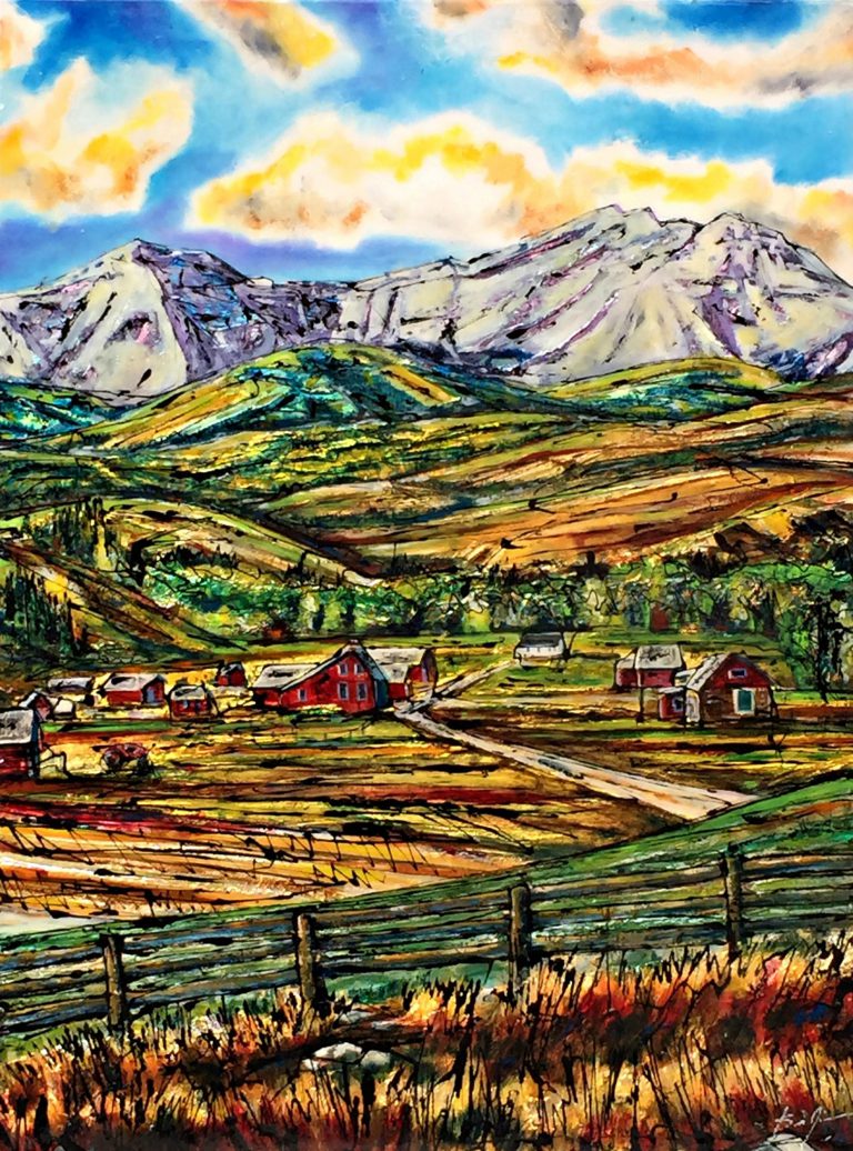 Late Summer Views, mixed media landscape painting by David Zimmerman | Effusion Art Gallery + Cast Glass Studio, Invermere BC