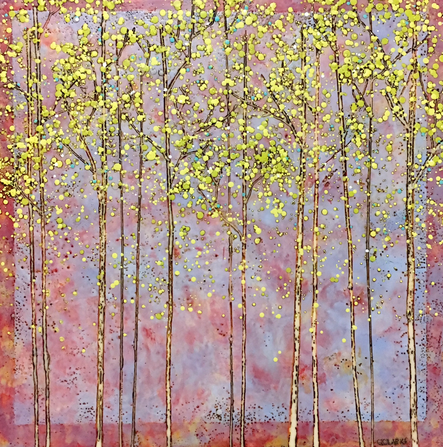 Just Keep Moving 19119, encaustic tree painting by Catharine Clarke | Effusion Art Gallery, Invermere BC