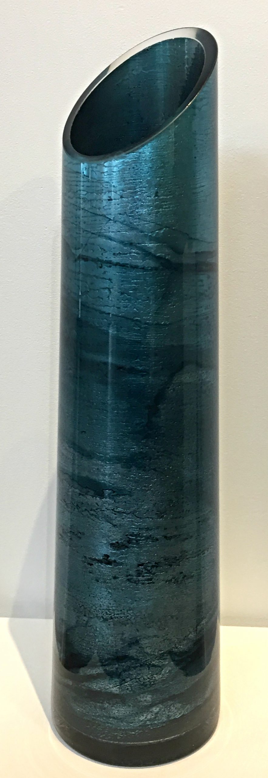 Teal hand-gilded medium slant vase by David Graff | Effusion Art Gallery + Cast Glass Studio, Invermere BC