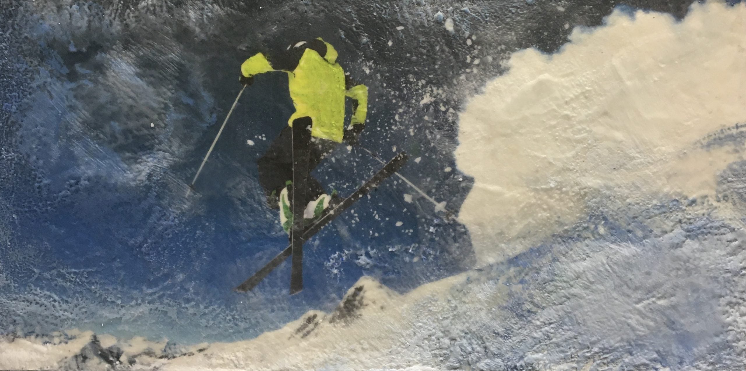 Deep Powder 2, encaustic ski painting by Lee Anne LaForge | Effusion Art Gallery + Cast Glass Studio, Invermere BC