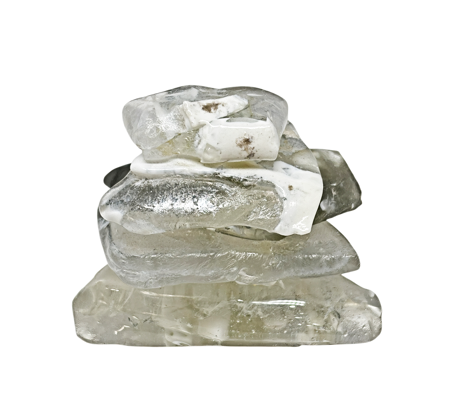 One of a Kind cast glass Rocky Mountain cairn sculpture by Canadian artist Heather Cuell at Effusion Art Gallery in Invermere, BC.