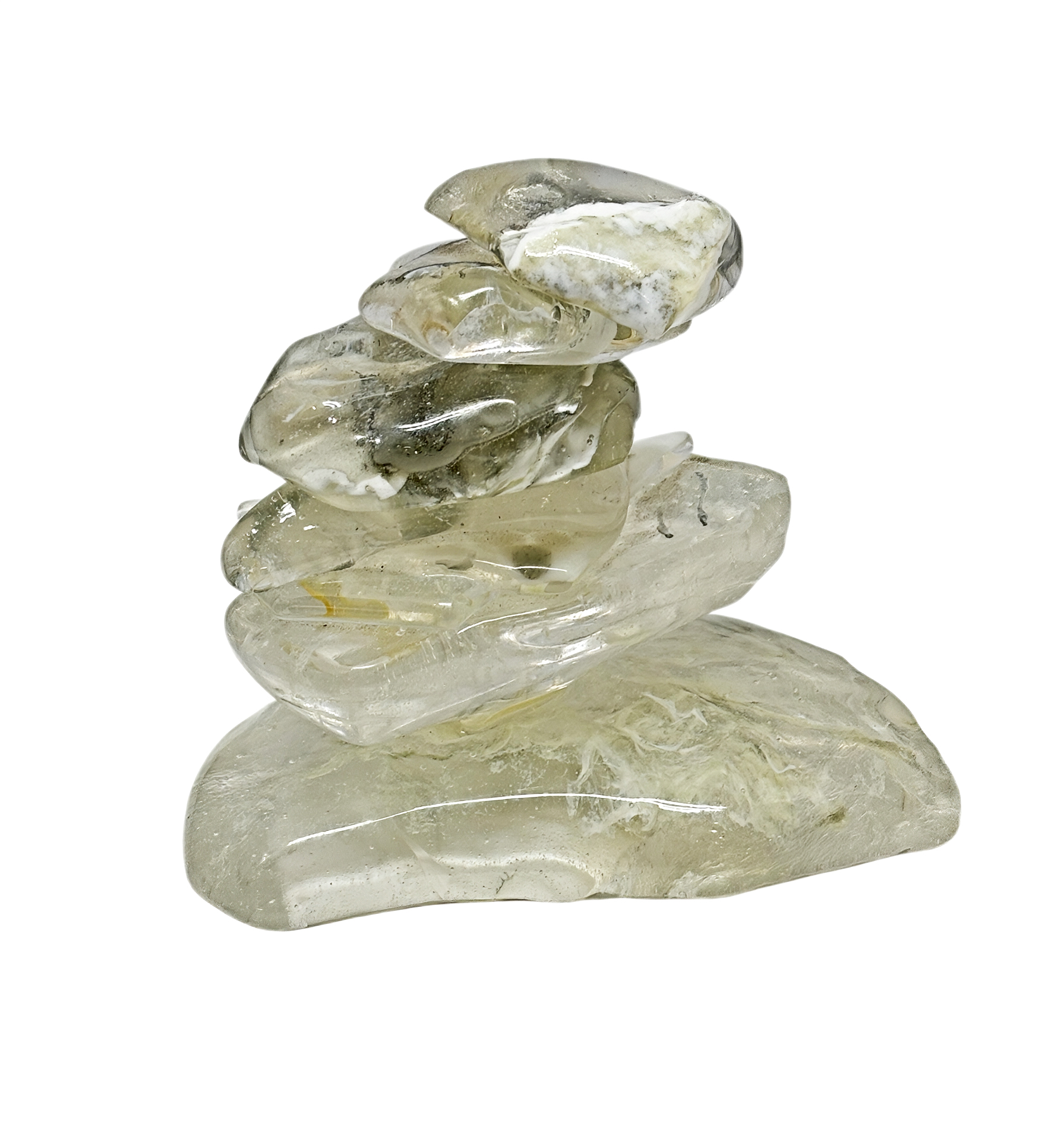 One of a Kind cast glass Rocky Mountain cairn sculpture by Canadian artist Heather Cuell at Effusion Art Gallery in Invermere, BC.