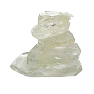 One of a Kind cast glass Rocky Mountain cairn sculpture by Canadian artist Heather Cuell at Effusion Art Gallery in Invermere, BC.