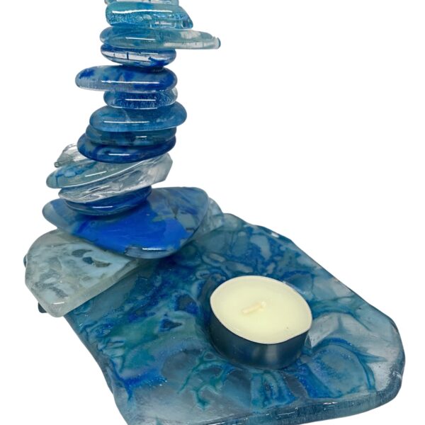 One of a kind cast glass Rocky Mountain Cairn sculpture + tea light holder by Heather Cuell | Effusion Art Gallery + Cast Glass Studio, Invermere BC