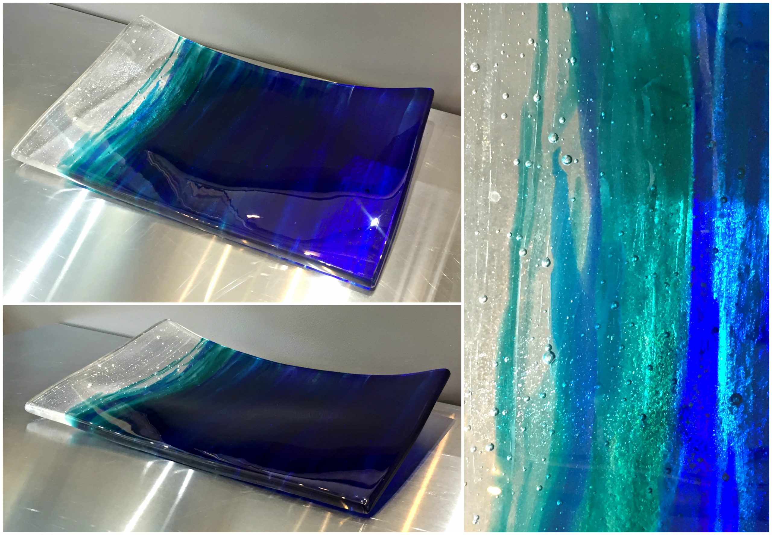 Ocean Blues, cast glass platter by Heather Cuell | Effusion Art Gallery + Cast Glass Studio, Invermere BC