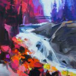 Bridge Over Tumbling Water, acrylic landscape painting by Becky Holuk | Effusion Art Gallery + Glass Studio, Invermere BC