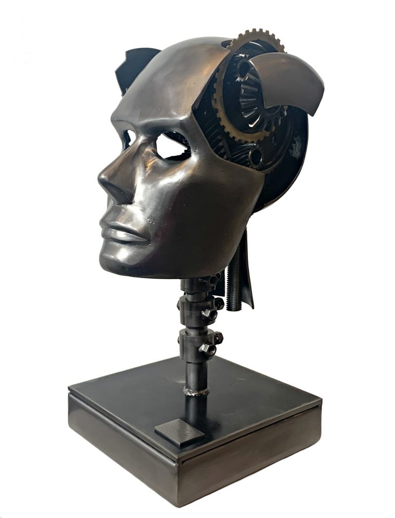 Imagine, steel head sculpture by Cory Fuhr | Effusion Art Gallery + Cast Glass Studio, Invermere BC