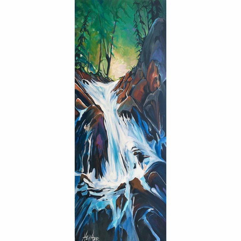 Plush Rush, acrylic waterfall painting by Heather Pant | Effusion Art Gallery + Cast Glass Studio, Invermere BC