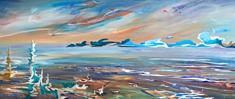 Awakening, mixed media landscape painting by Joel Masewich | Effusion Art Gallery + Cast Glass Studio, Invermere BC