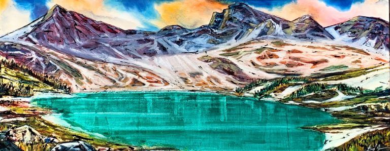 A Hike Up, mixed media landscape painting by David Zimmerman | Effusion Art Gallery + Cast Glass Studio, Invermere BC