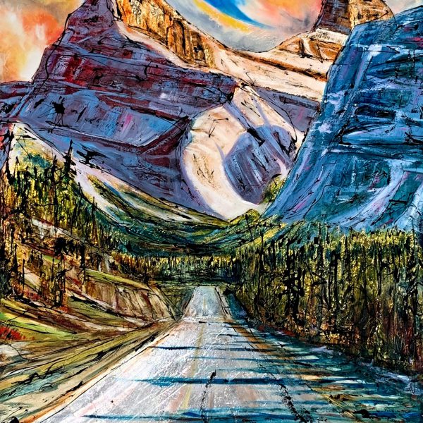 A Journey to Gold, mixed media landscape painting by David Zimmerman | Effusion Art Gallery + Cast Glass Studio, Invermere BC