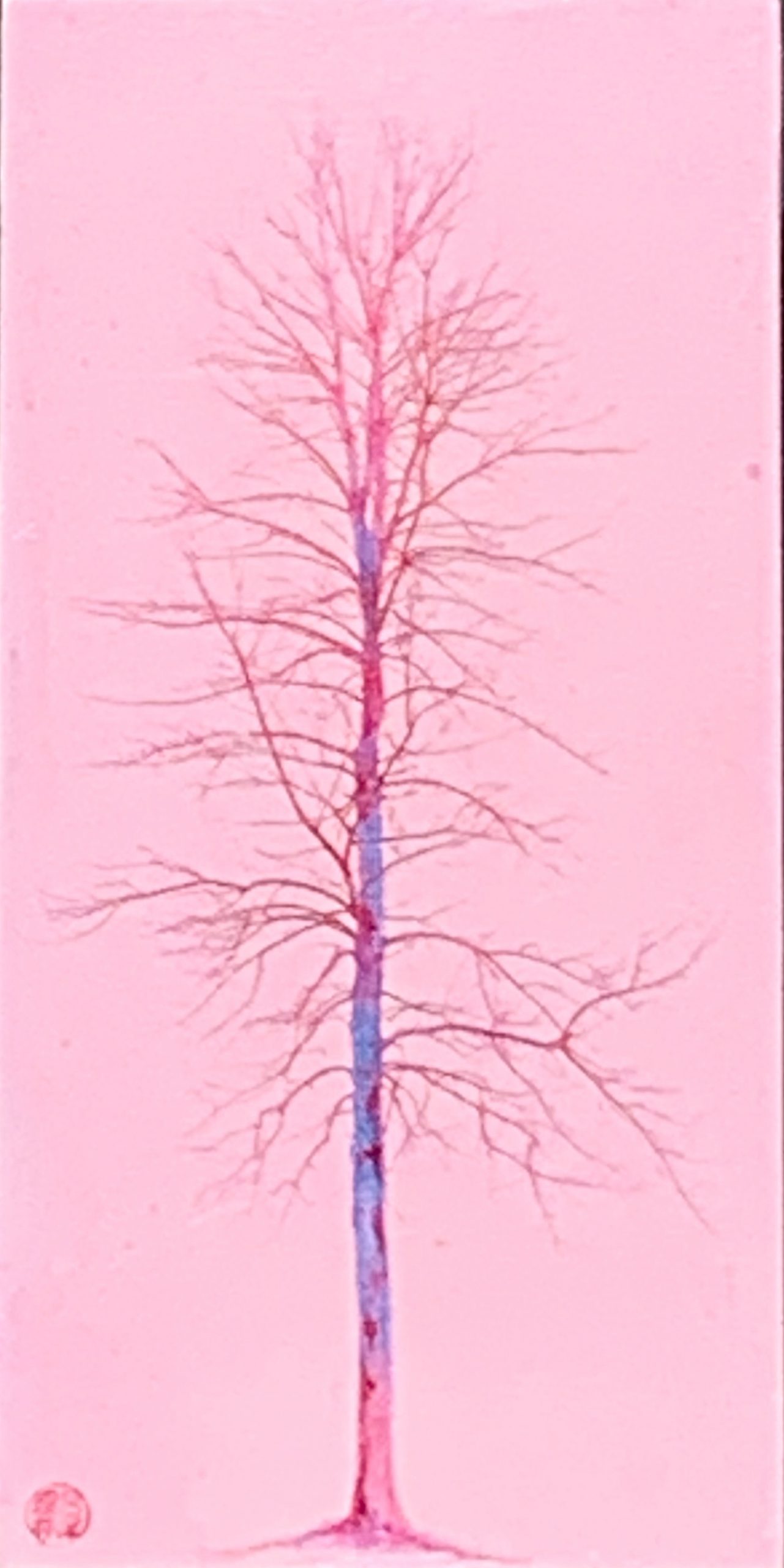 Solitaire Pink, mixed media tree painting by Lori Bagneres | Effusion Art Gallery + Cast Glass Studio, Invermere BC