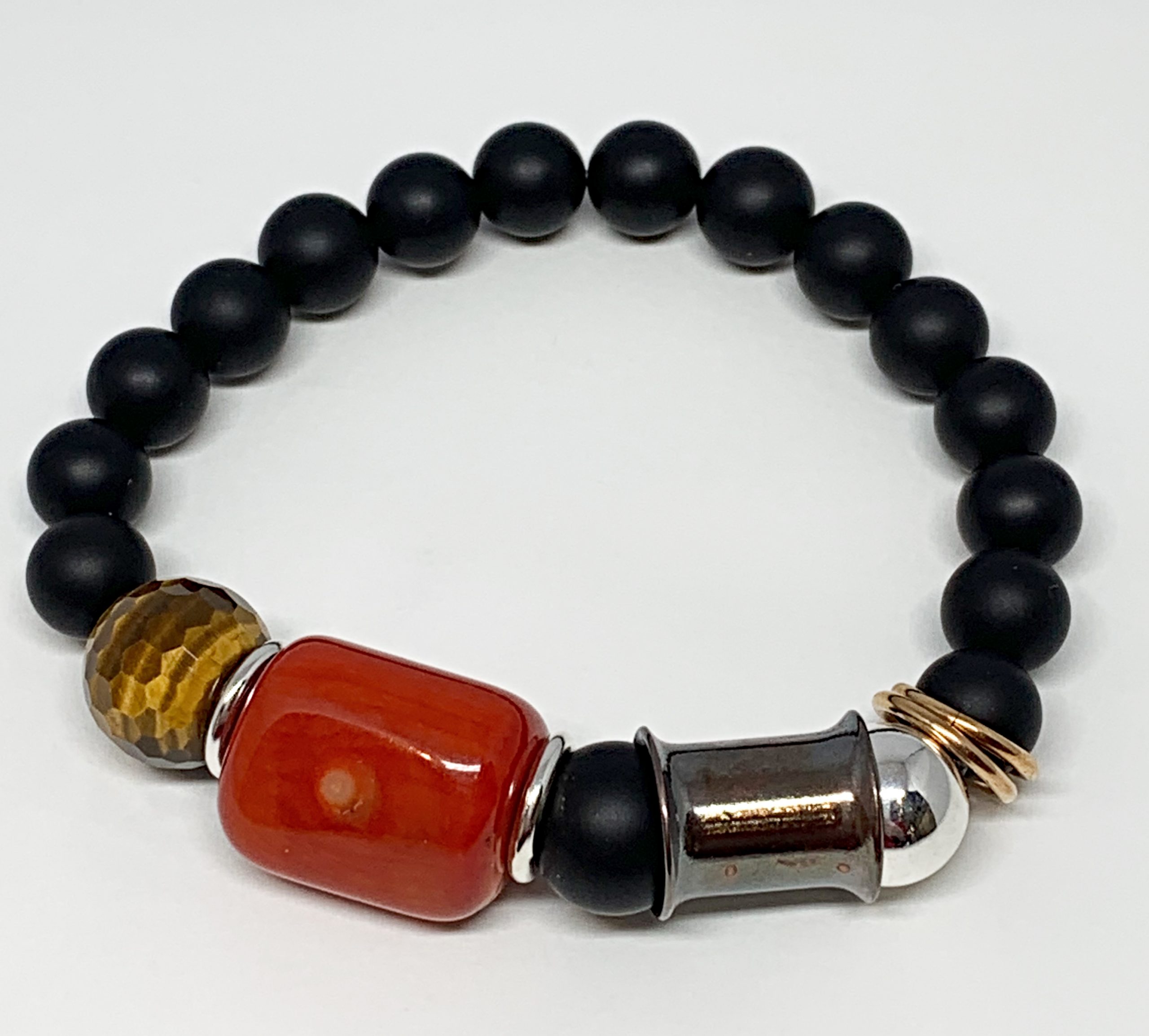 A Touch of Passion, one of a kind onyx, carnelian, tiger's eye, sterling silver, and bronze bracelet by Karyn Chopik | Effusion Art Gallery + Cast Glass Studio, Invermere BC