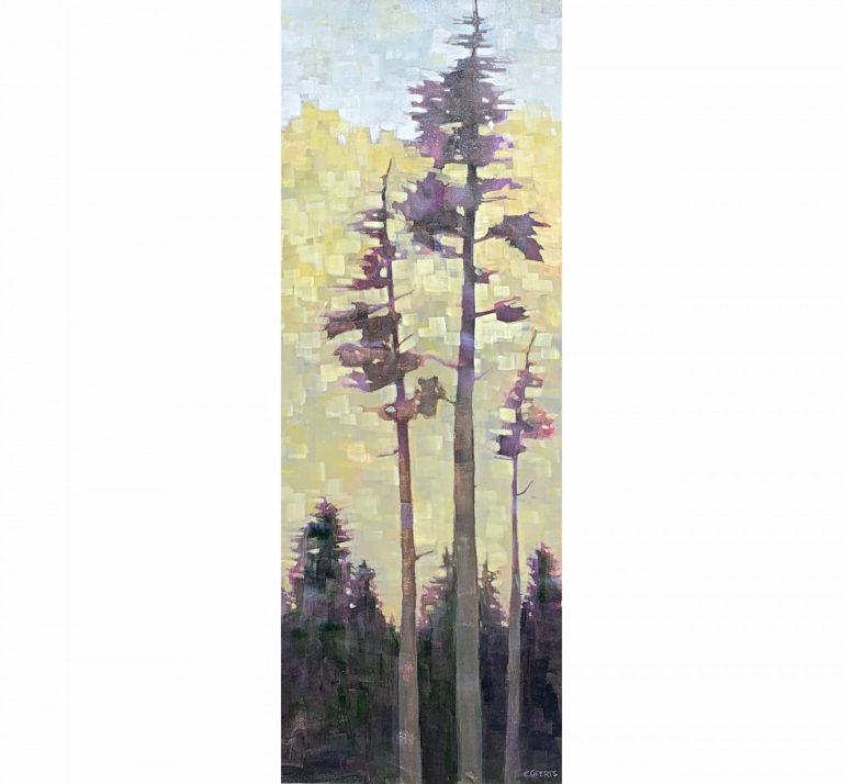 Low Key, acrylic tree painting by Connie Geerts | Effusion Art Gallery + Cast Glass Studio, Invermere BC