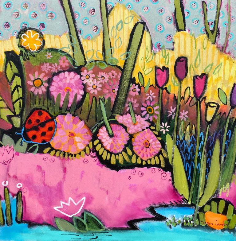 Ladybugs Welcome, acrylic painting by Eleanor Lowden | Effusion Art Gallery + Cast Glass Studio, Invermere BC