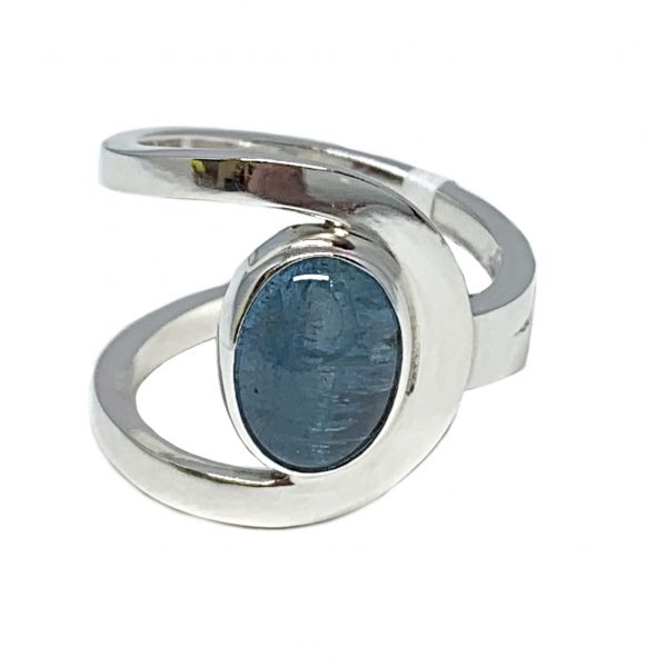 Sterling silver and 3 ct aquamarine cabochon ring by A&R Jewellery | Effusion Art Gallery + Cast Glass Studio, Invermere BC