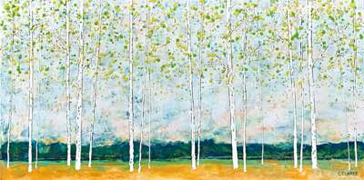 Slalom Course, encaustic treescape by Catharine Clarke | Effusion Art Gallery + Cast Glass Studio, Invermere BC