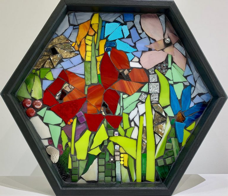 Don't Worry 'bout it, stained glass mosaic by Kimberly Kiel | Effusion Art Gallery + Cast Glass Studio, Invermere BC