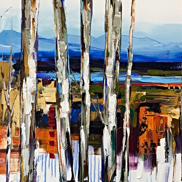 Modern Interpretations, mixed media treescape by Kimberly Kiel | Effusion Art Gallery +  Cast Glass Studio, Invermere BC