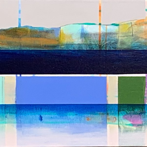 Distance, mixed media canoe painting by Sylvain Leblanc | Effusion Art Gallery + Cast Glass Studio, Invermere BC
