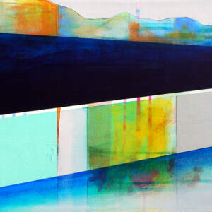 Éphèmère, mixed media canoe painting by Sylvain Leblanc | Effusion Art Gallery + Cast Glass Studio, Invermere BC