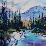 Vermillion Crossing, acrylic landscape painting by Verne Busby | Effusion Art Gallery + Cast Glass Studio, Invermere BC