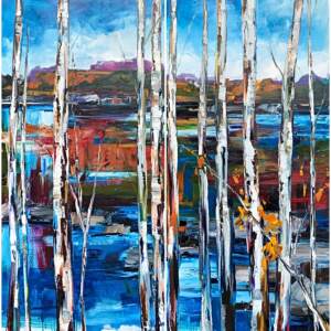 Follow My Tracks 2 + 3, mixed media landscape painting by Kimberly Kiel | Effusion Art Gallery + Cast Glass Studio, Invermere BC