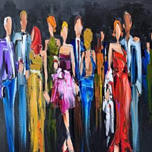 Way Past Midnight, oil cocktail party painting by Kimberly Kiel | Effusion Art Gallery + Cast Glass Studio, Invermere BC