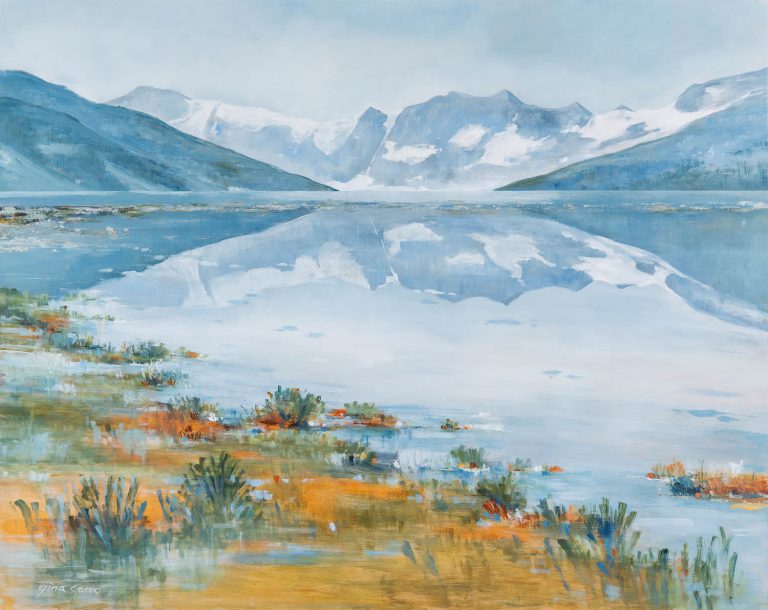 Silent Reflection, acrylic landscape by Gina Sarro | Effusion Art Gallery + Cast Glass Studio, Invermere BC