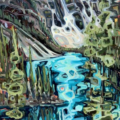Moraine Lake, acrylic landscape painting by Sandy Kunze | Effusion Art Gallery + Cast Glass Studio, Invermere BC