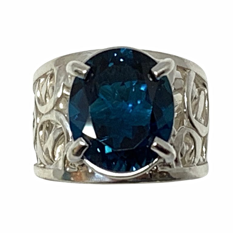 Handmade sterling silver and London blue topaz ring by A&R Jewellery | Effusion Art Gallery + Cast Glass Studio, Invermere BC