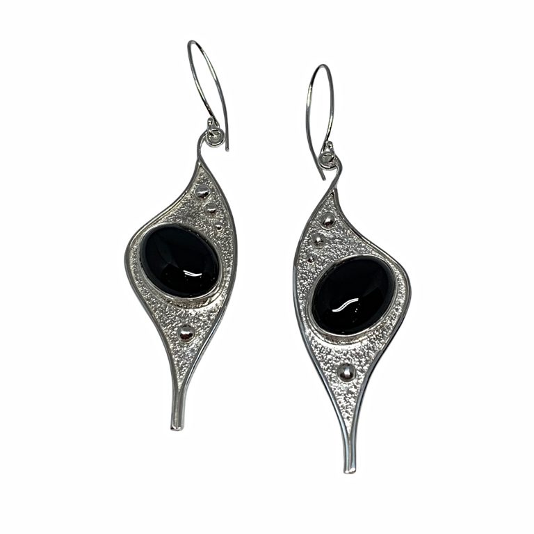 Handmade sterling silver and onyx earrings by A&R Jewellery | Effusion Art Gallery + Cast Glass Studio, Invermere BC