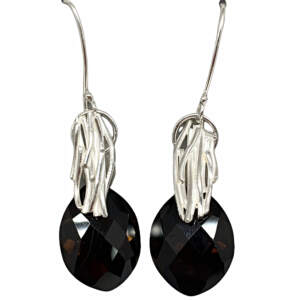 Handmade sterling silver + 23ct checkerboard smokey quartz earrings by A&R Jewellery | Effusion Art Gallery + Cast Glass Studio, Invermere BC