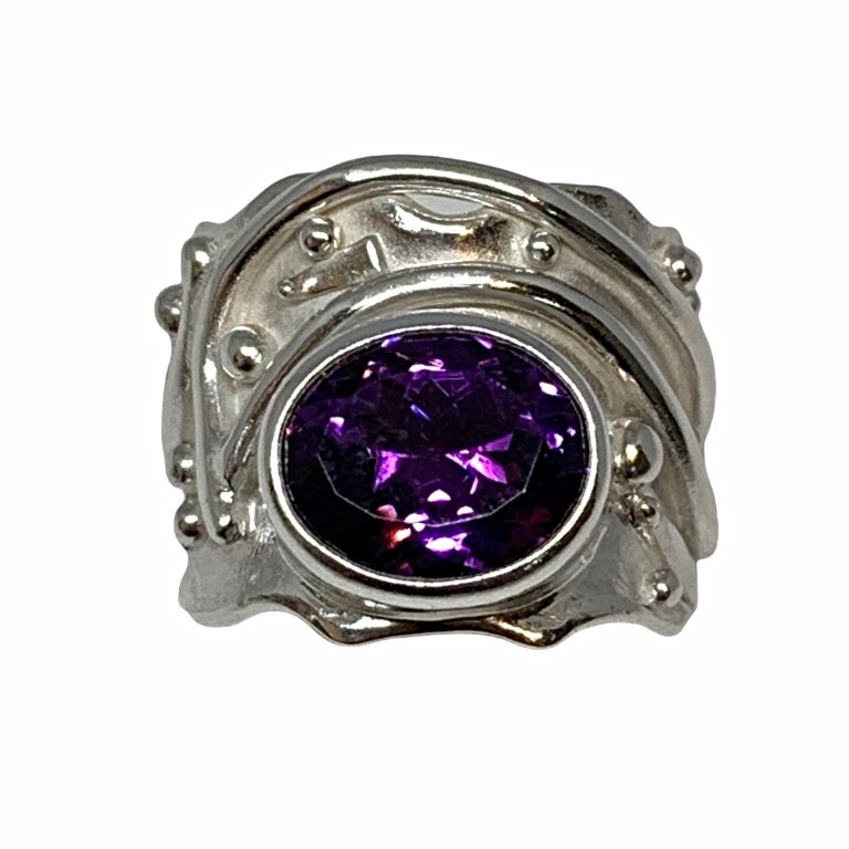 Handmade sterling silver and amethyst ring by A&R Jewellery | Effusion Art Gallery + Cast Glass Studio, Invermere BC